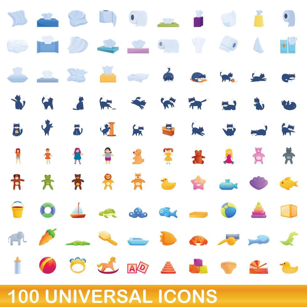 conjunto de 100 ícones universais, estilo cartoon vetor