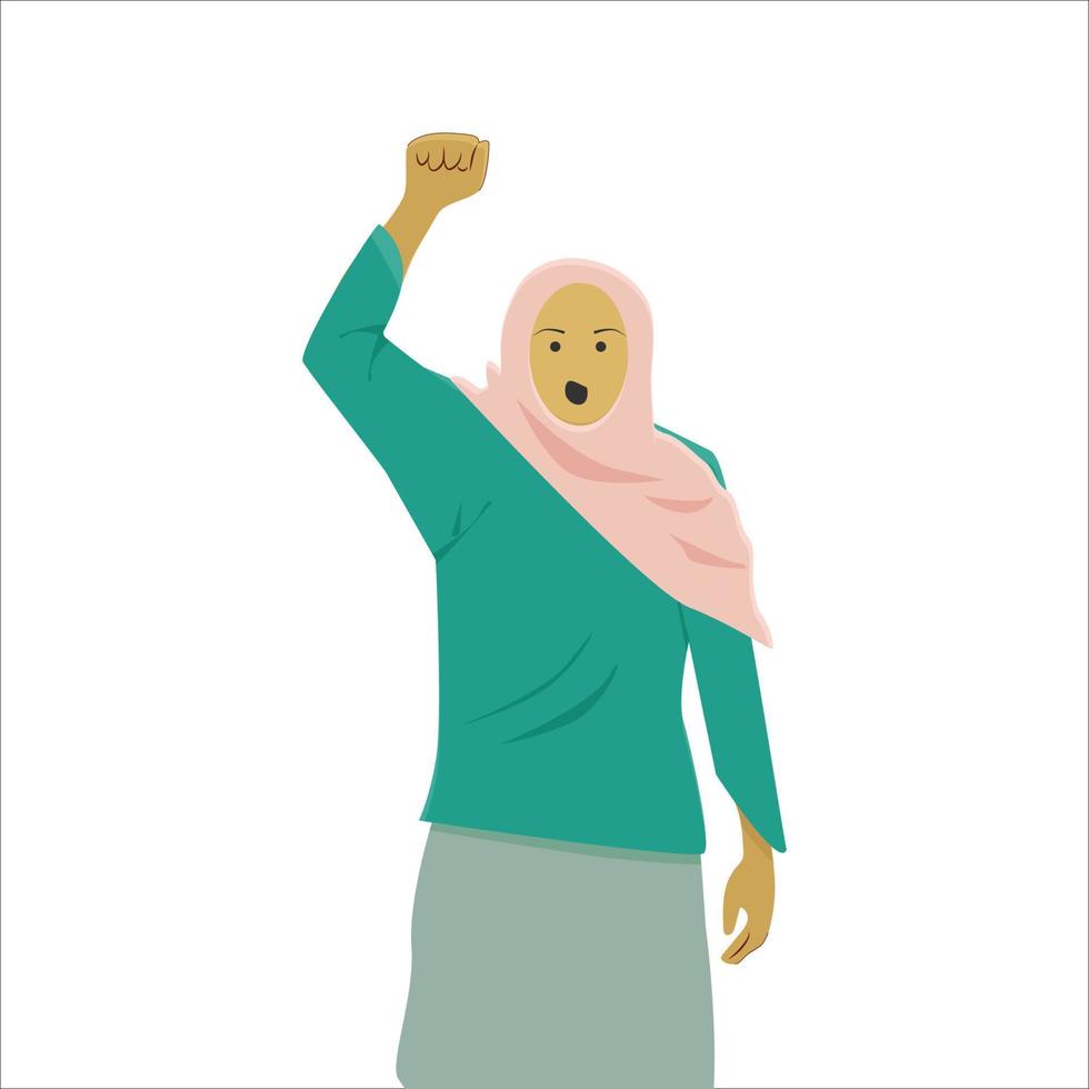 uma mulher protesta com a mão levantada vetor