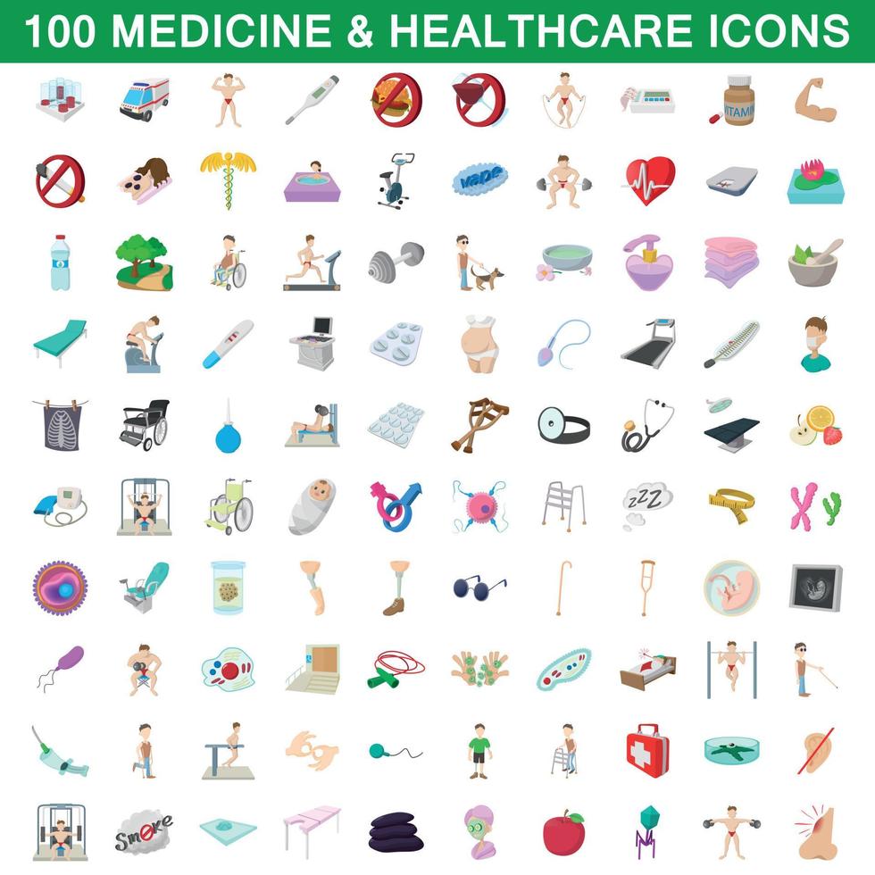 conjunto de 100 ícones de medicina e saúde vetor