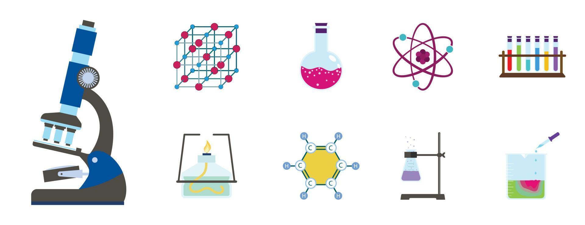 conjunto de ícones de ciência química, estilo simples vetor