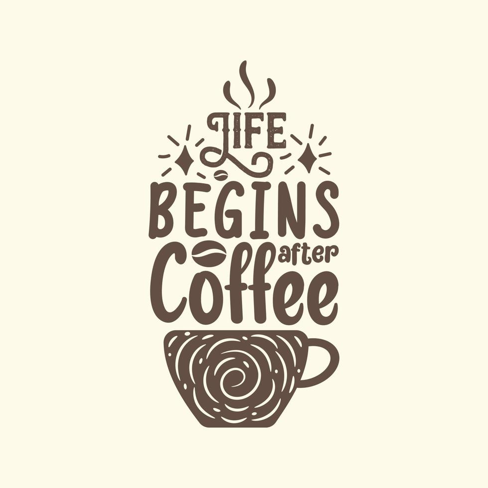 a vida começa após o design de letras de citação de chá de café vetor