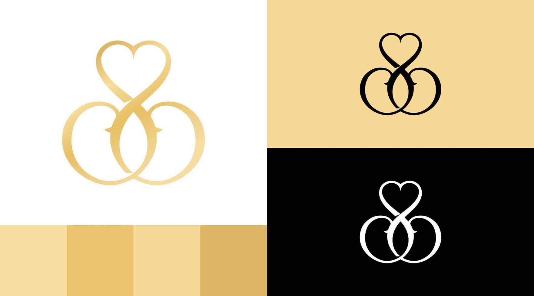 conceito de design de logotipo de luxo de carta ss de monograma de amor dourado vetor