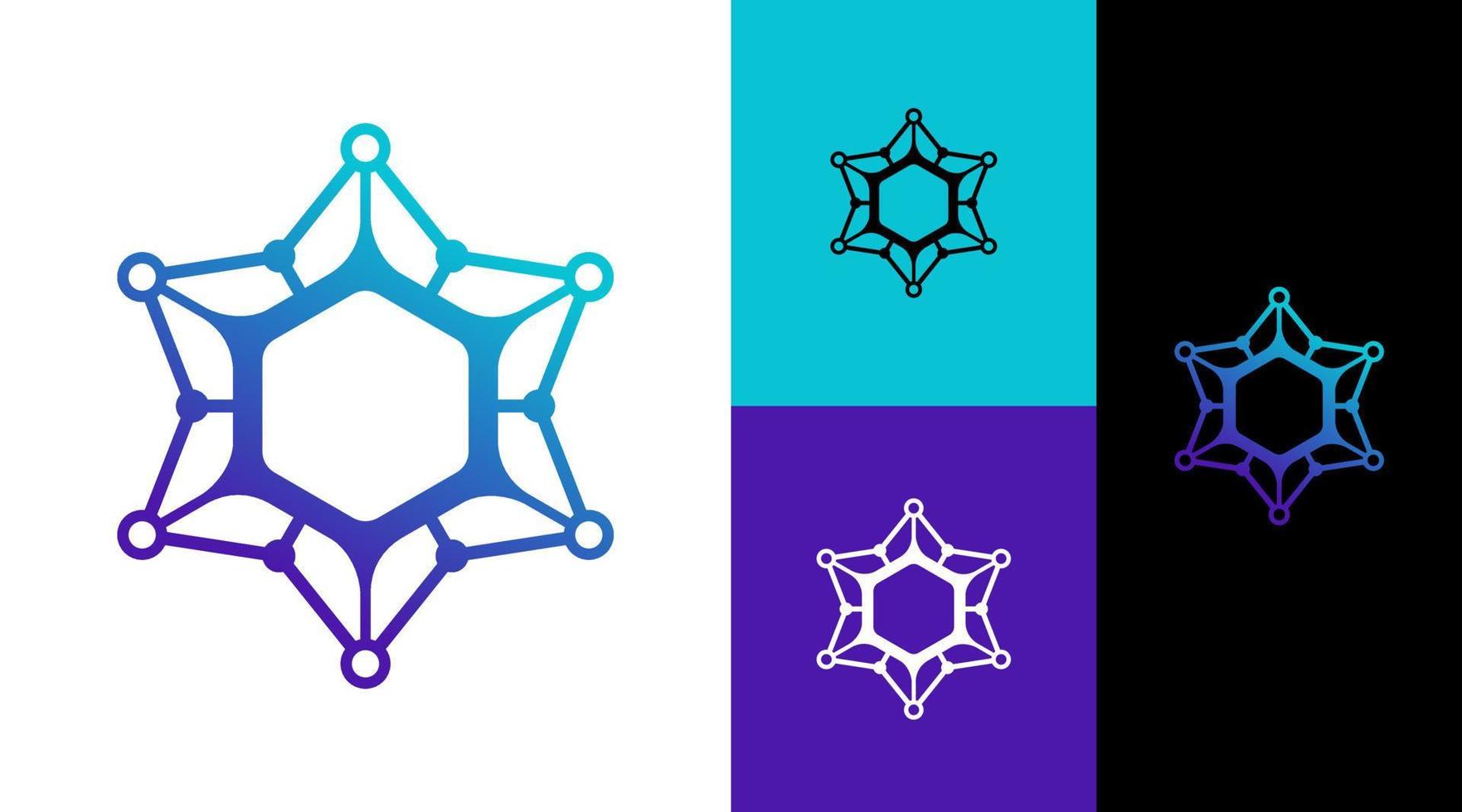 conceito de design de logotipo de tecnologia de sistema de núcleo de fio hexagonal vetor