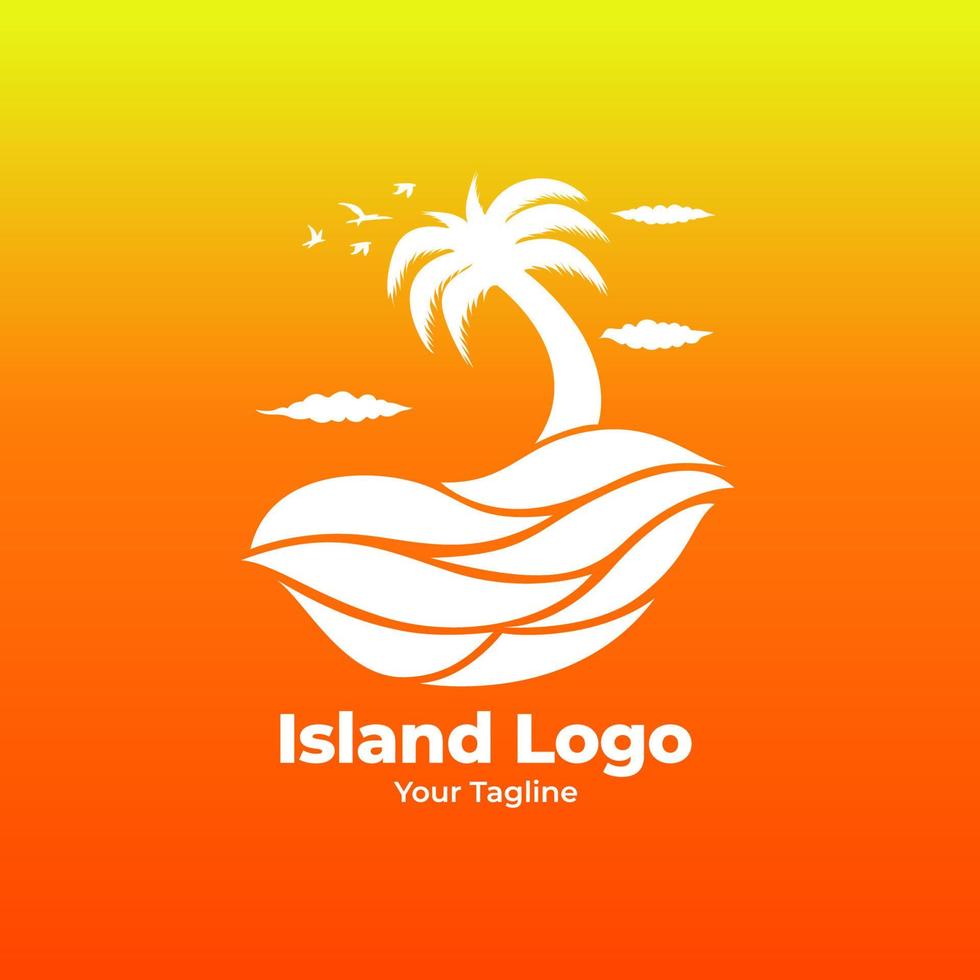 design de logotipo da ilha com coqueiros e pôr do sol. Cor gradiente vetor