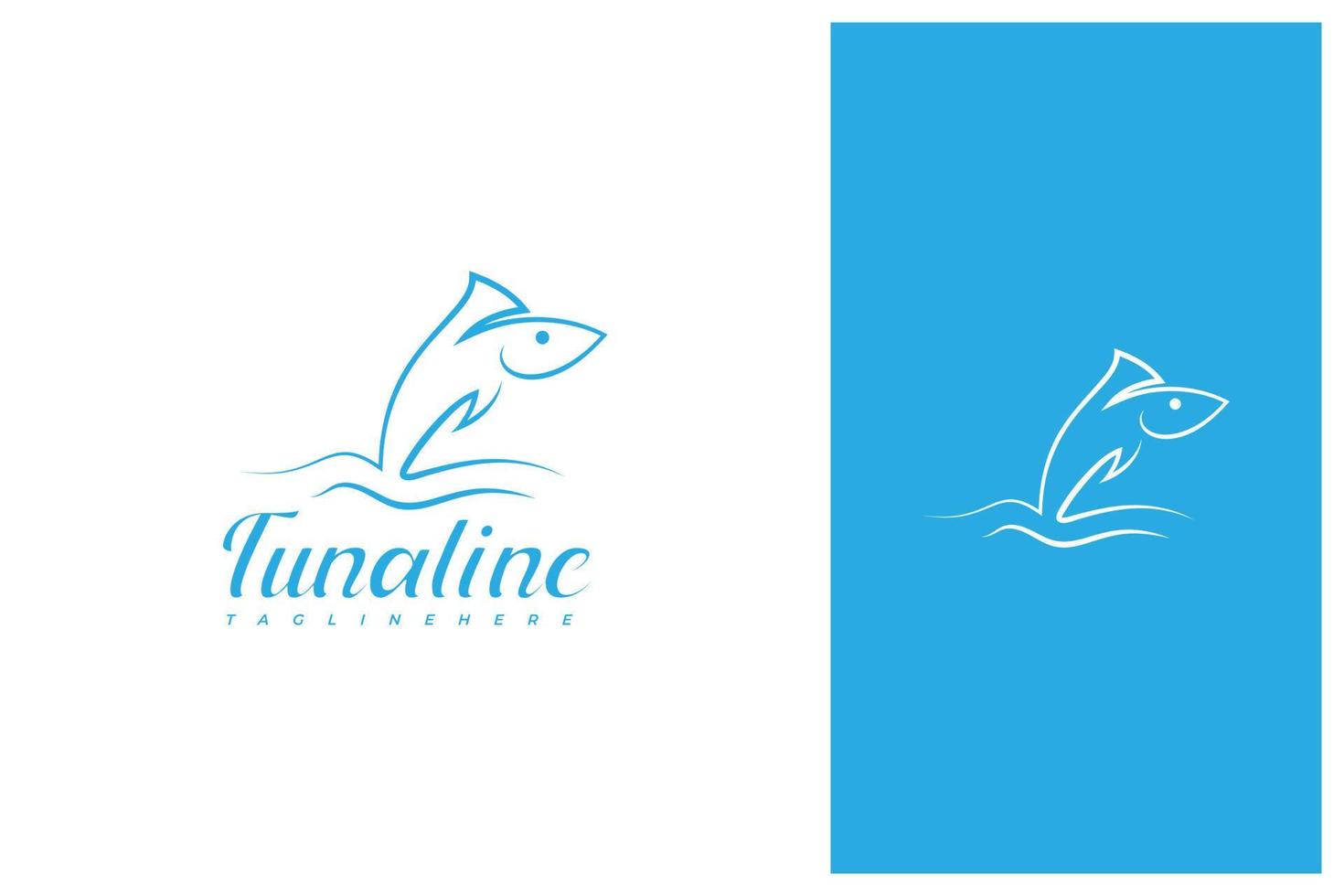 design de logotipo de arte de linha de pesca de atum vetor