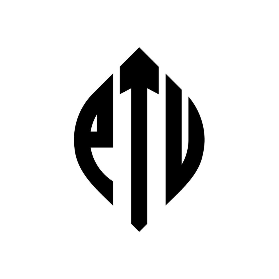 design de logotipo de letra de círculo ptu com forma de círculo e elipse. letras de elipse ptu com estilo tipográfico. as três iniciais formam um logotipo circular. ptu círculo emblema abstrato monograma carta marca vetor. vetor