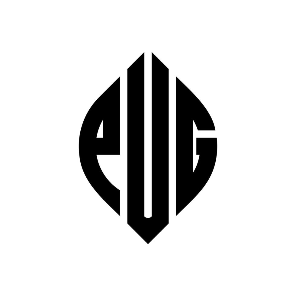 design de logotipo de letra de círculo pug com forma de círculo e elipse. letras de elipse pug com estilo tipográfico. as três iniciais formam um logotipo circular. pug círculo emblema abstrato monograma carta marca vetor. vetor