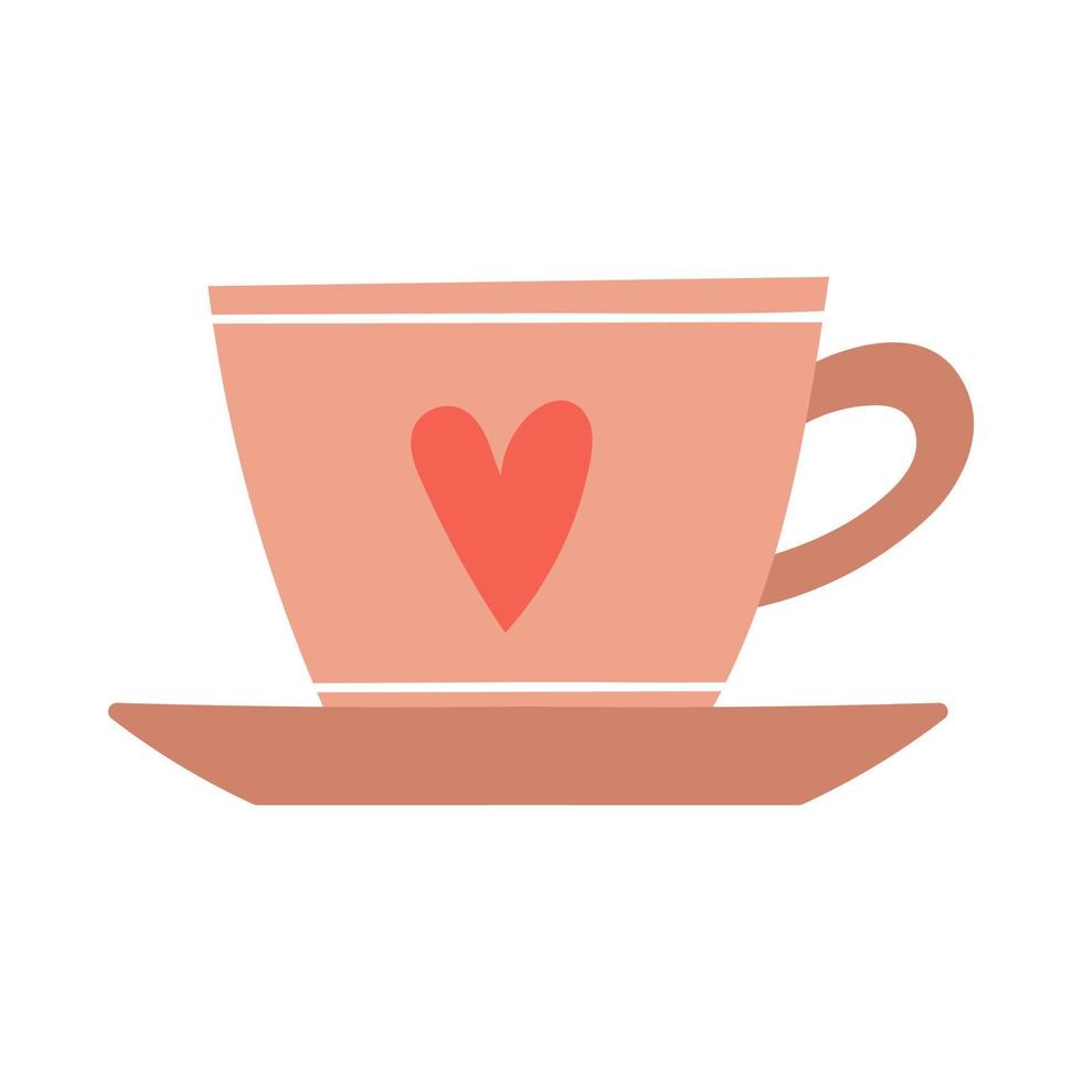 uma xícara de café simples e fofa com um coração e um pires. elemento decorativo bonito. ilustração vetorial isolada em um fundo branco. vetor