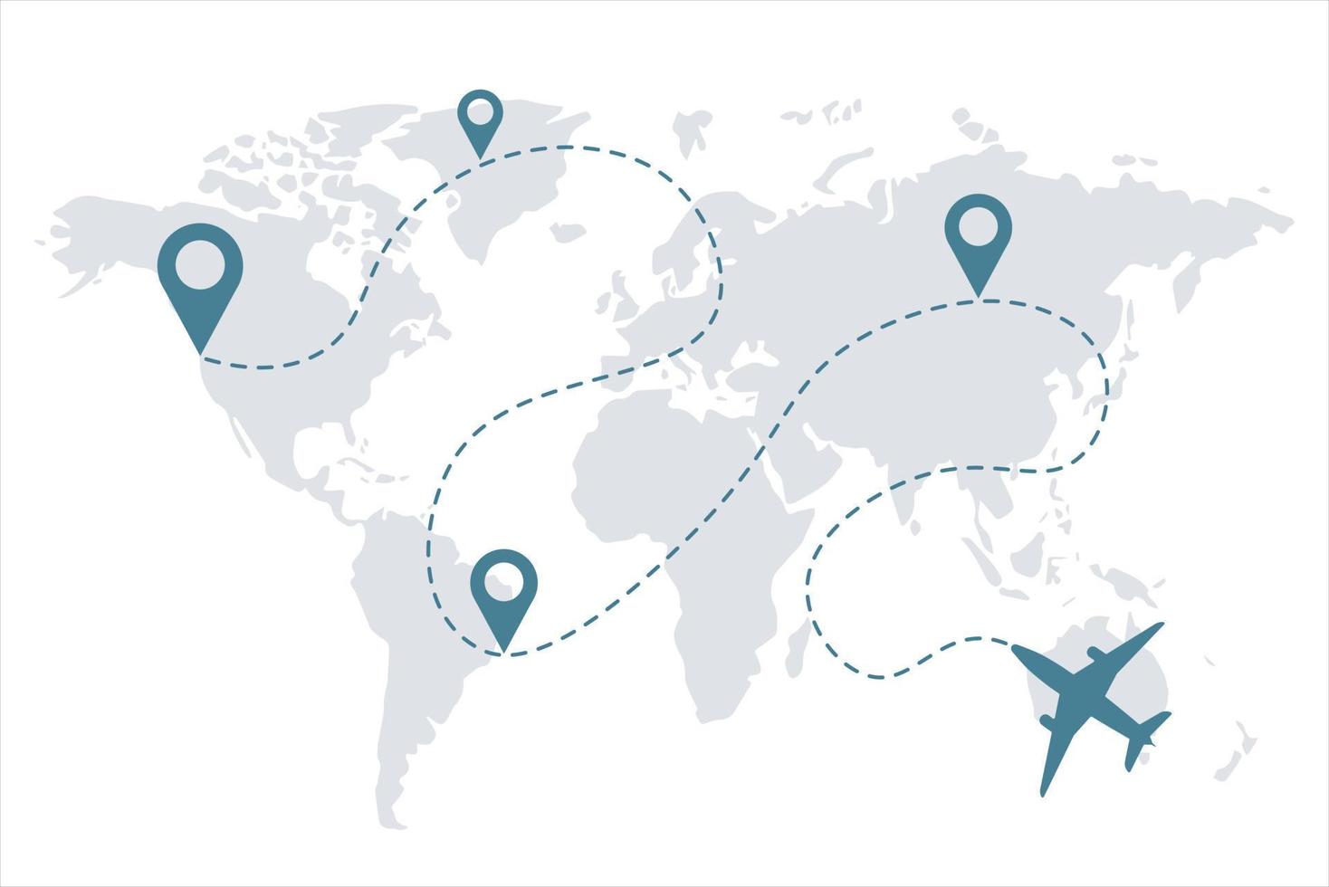 ícones de vetor de caminho de linha de avião de rotas de voo de avião com pontos de partida e traços de linha de traço. ícone de clip-art de aeronaves com trilha de caminho de rota.