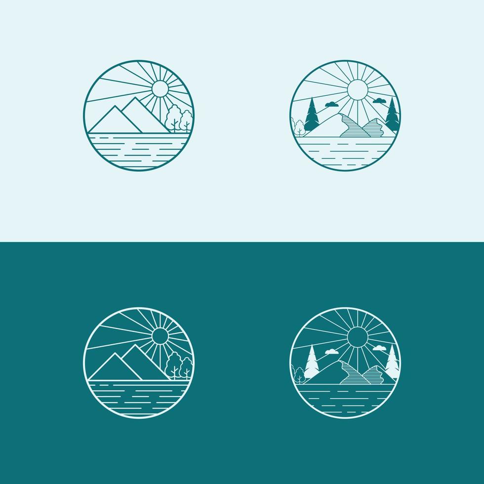 modelo de logotipo vetorial para negócios imobiliários - ícone abstrato de verão e férias e emblema para aluguéis de férias, serviços de viagens, spas tropicais e apartamentos. conjunto de logotipo de montanhas e conjunto de emblemas vetor