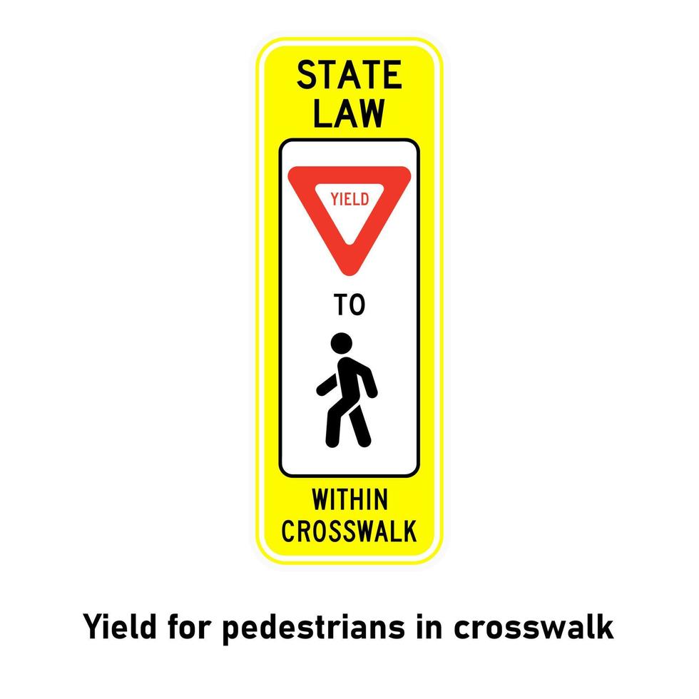 ceder aos pedestres na faixa de pedestres sinal de trânsito no fundo branco vetor