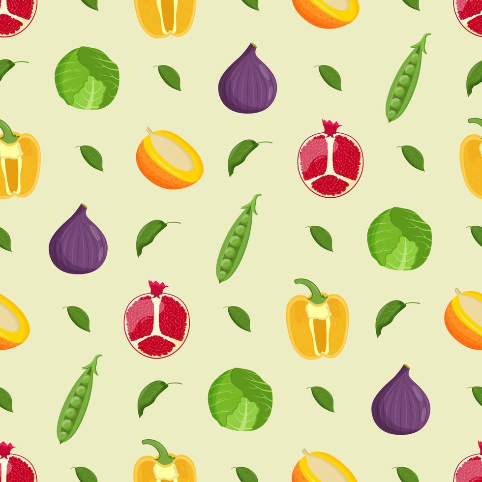 padrão sem emenda de frutas e legumes. comida vegetariana, conceito de alimentação saudável. ilustração vetorial plana vetor