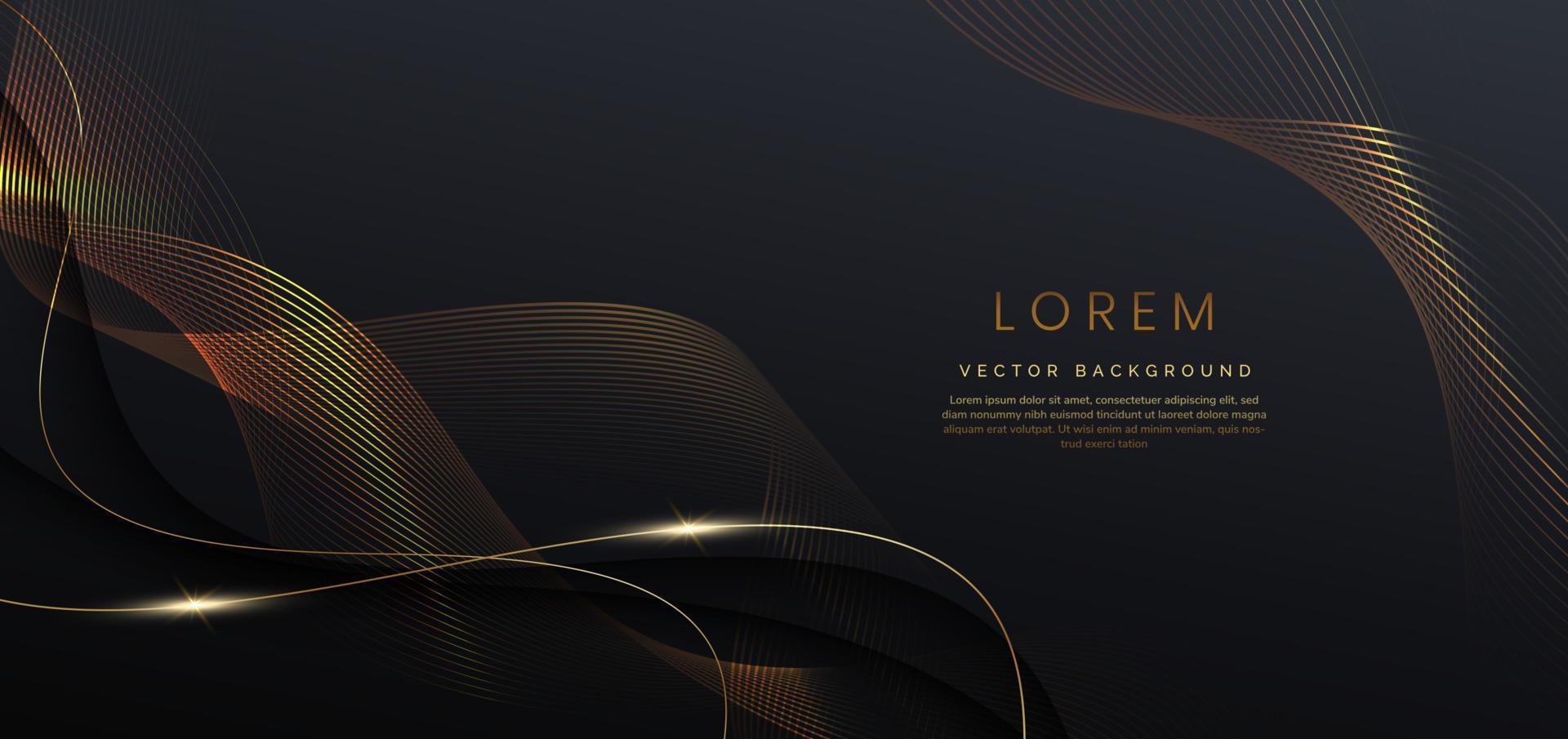 linhas de onda dourada de luxo abstratas curvadas sobrepostas em fundo preto. modelo de design de prêmio premium. ilustração vetorial vetor
