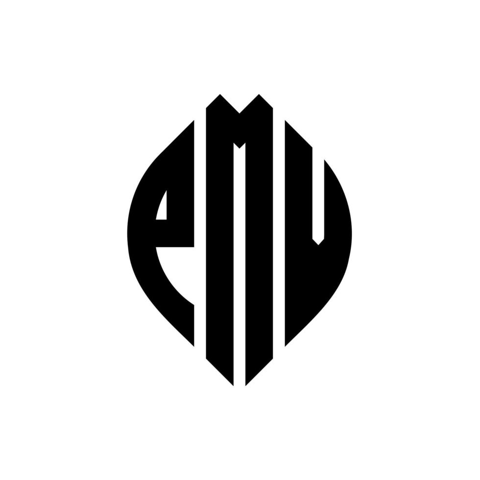 design de logotipo de letra de círculo pmv com forma de círculo e elipse. letras de elipse pmv com estilo tipográfico. as três iniciais formam um logotipo circular. pmv círculo emblema abstrato monograma carta marca vetor. vetor