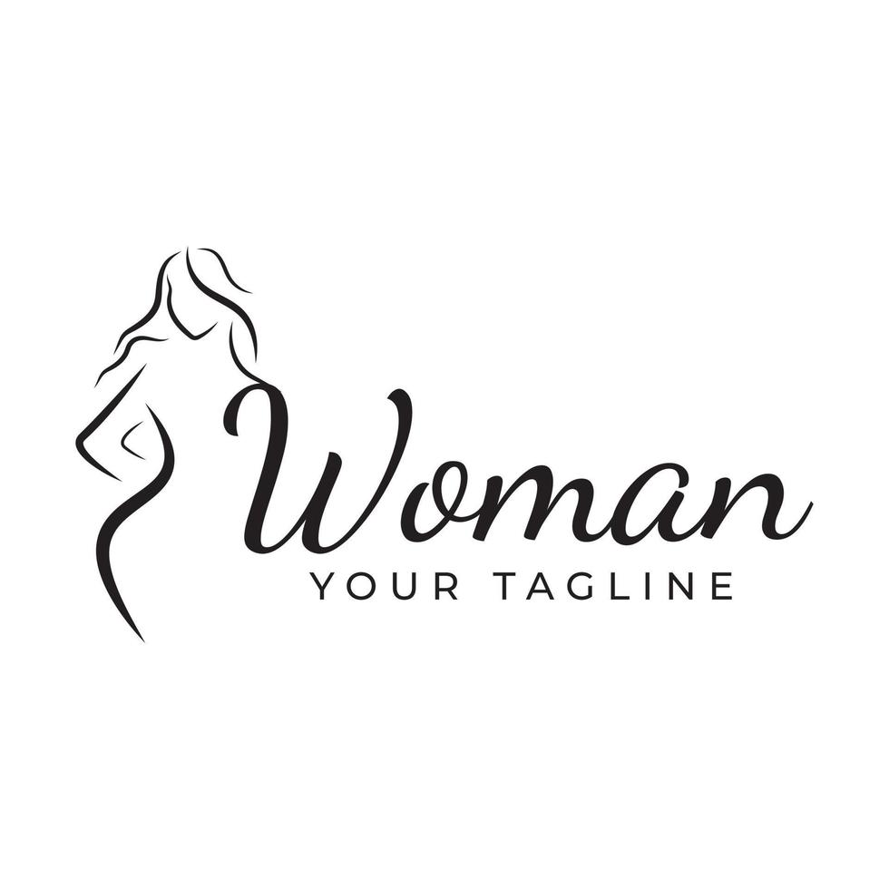 design de logotipo abstrato linha simples estilo mulher ilustração. retrato de estilo minimalista. linha contínua vetor