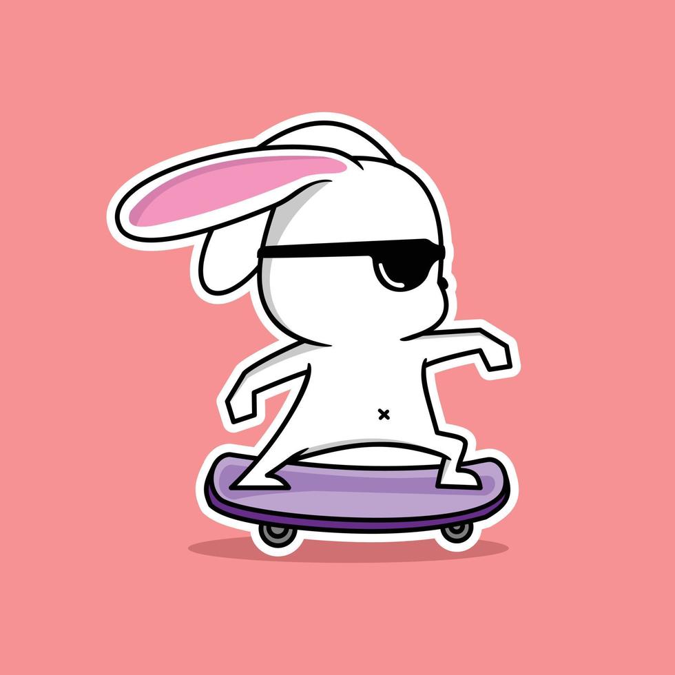 ilustração vetorial de coelhinha branca jogando skate vetor