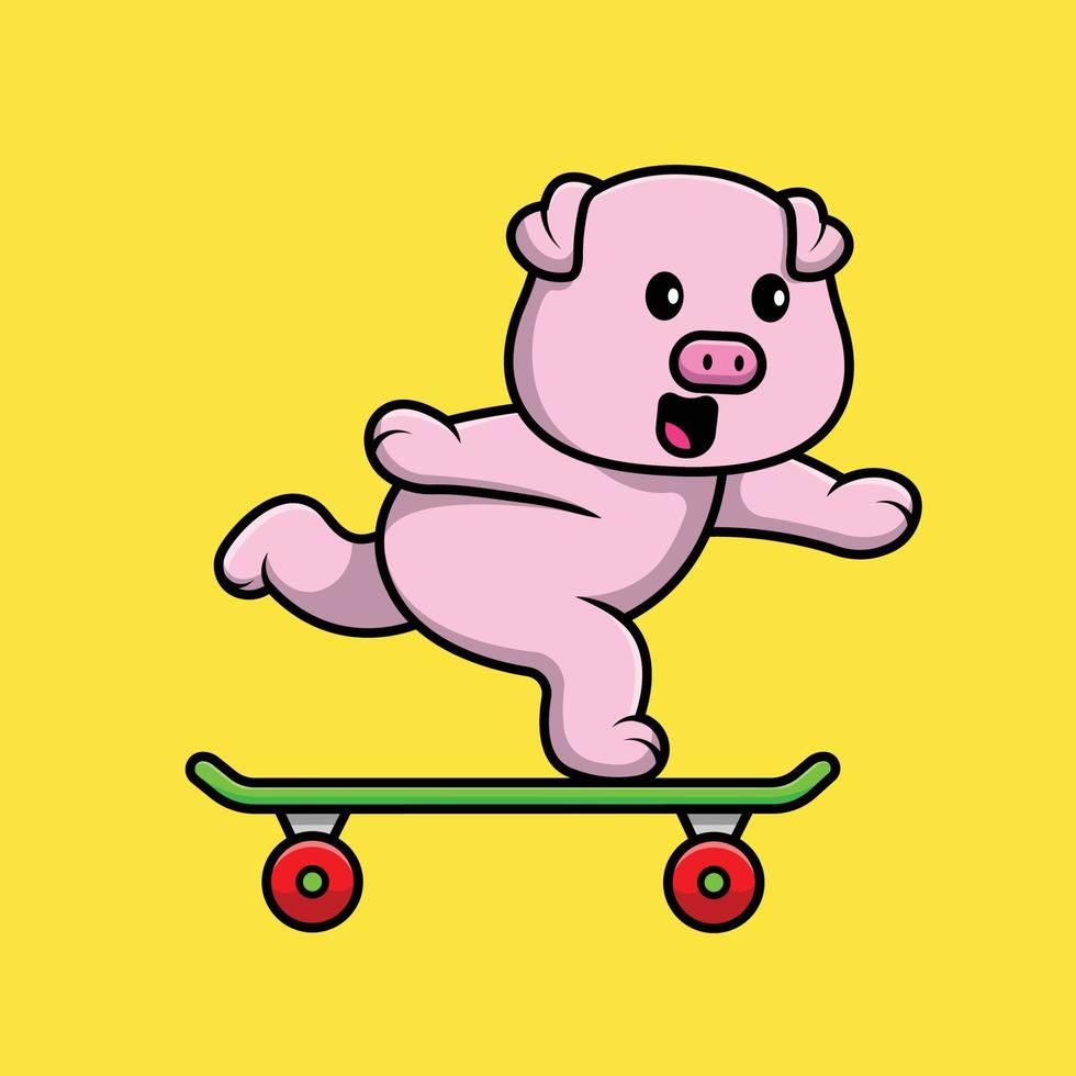 porco bonito jogando ilustração de ícone de vetor dos desenhos animados de skate. ciência esporte ícone conceito isolado vetor premium