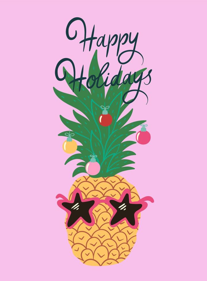 cartão tropical de natal com abacaxi. gráficos vetoriais. vetor