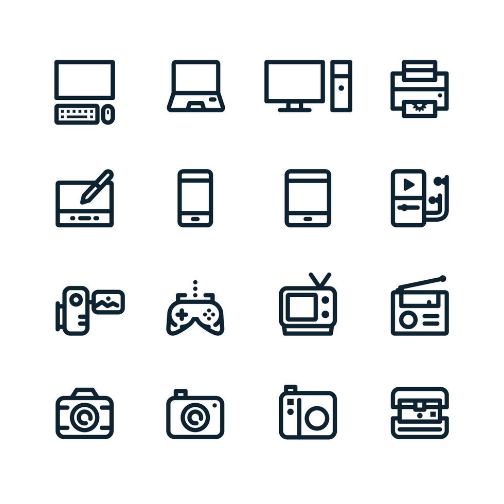 ícones de dispositivos eletrônicos com fundo branco vetor
