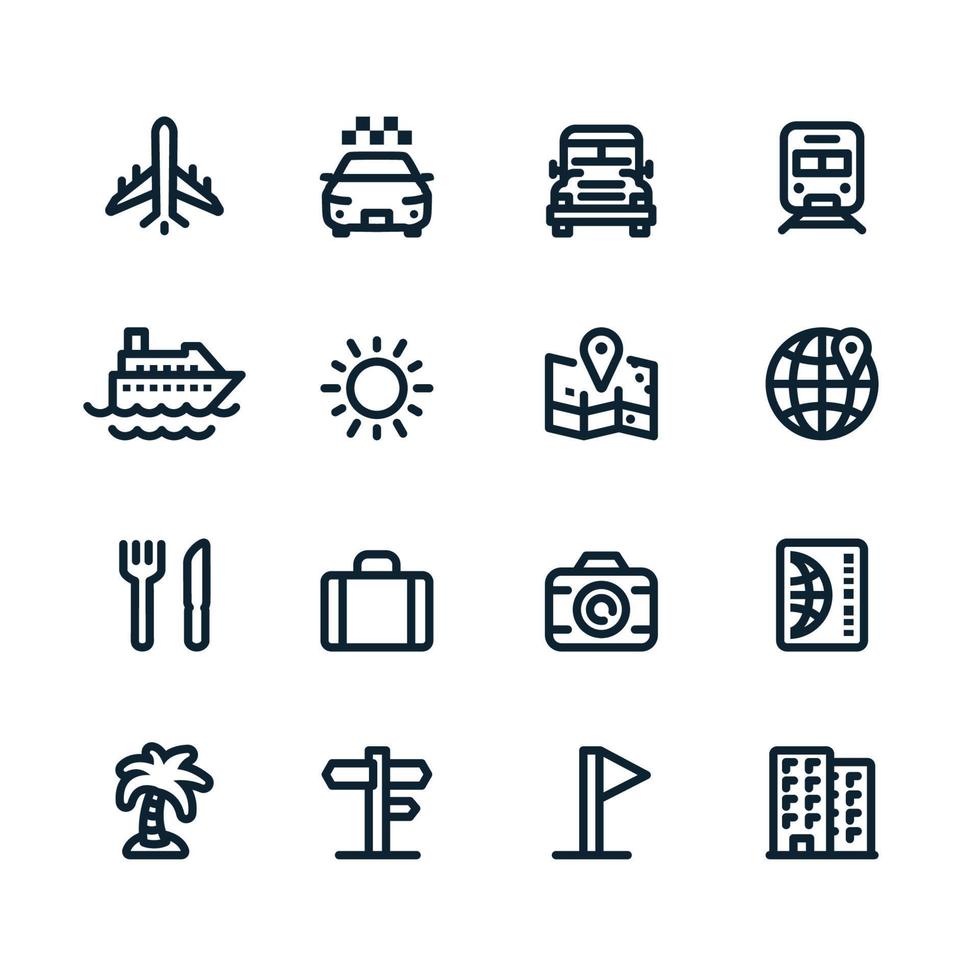 ícones de viagens e férias com fundo branco vetor