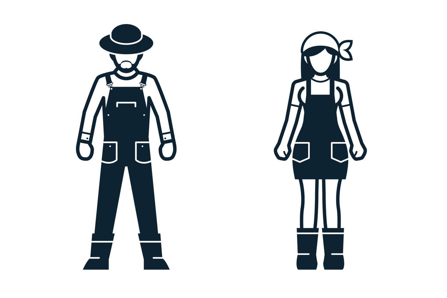 ícones de agricultor, jardineiro, uniforme e pessoas vetor