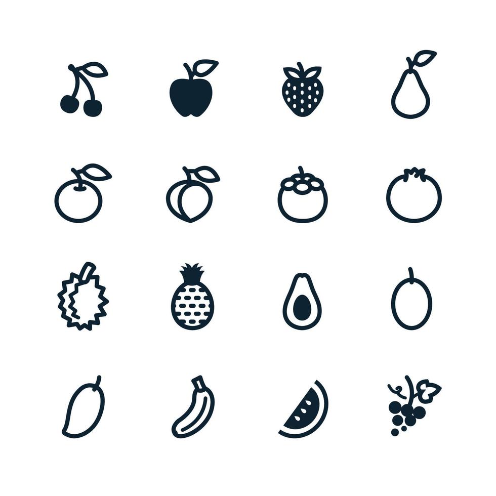 ícones de frutas com fundo branco vetor