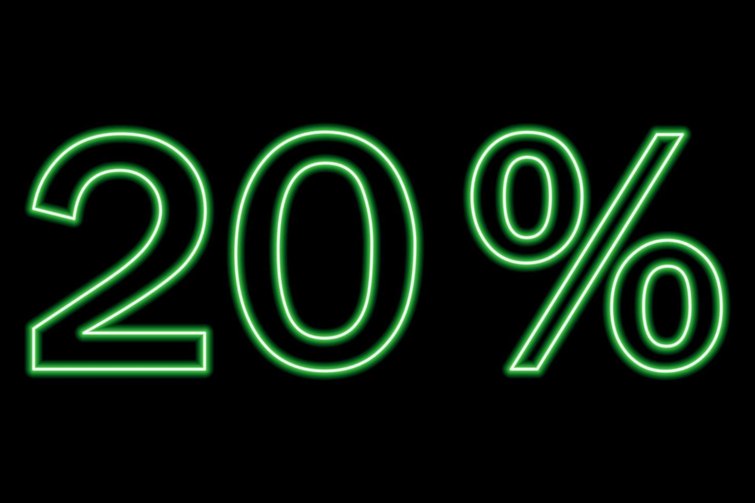 20 por cento de inscrição em um fundo preto. linha verde em estilo neon. vetor