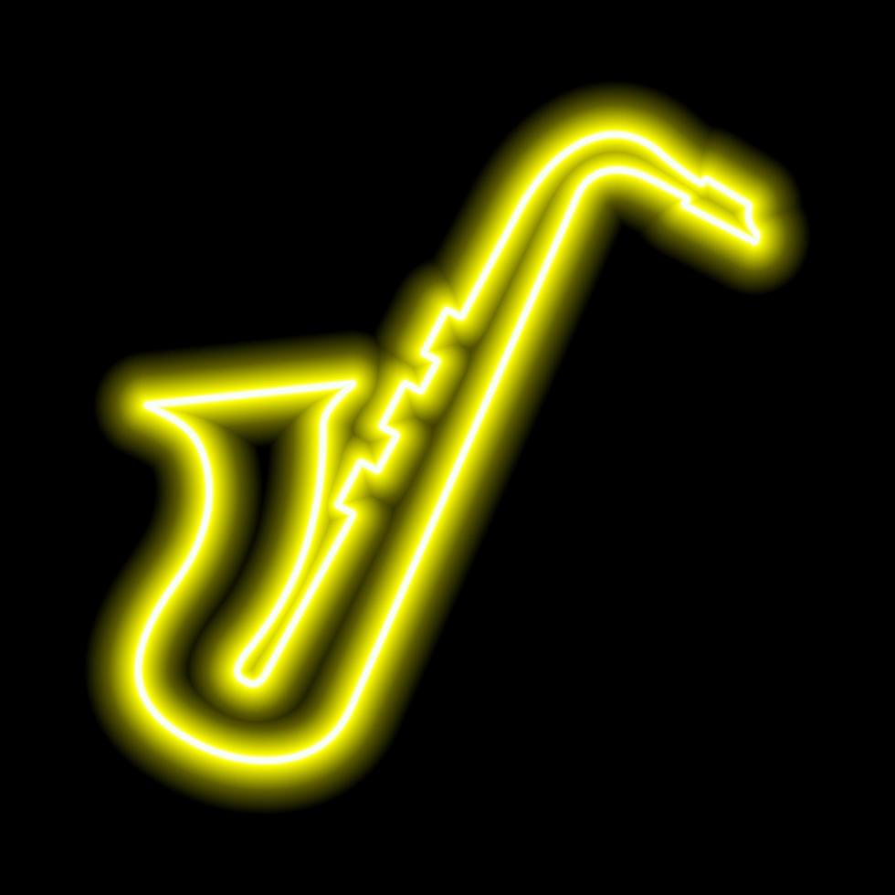 saxofone amarelo neon em um fundo preto. vetor