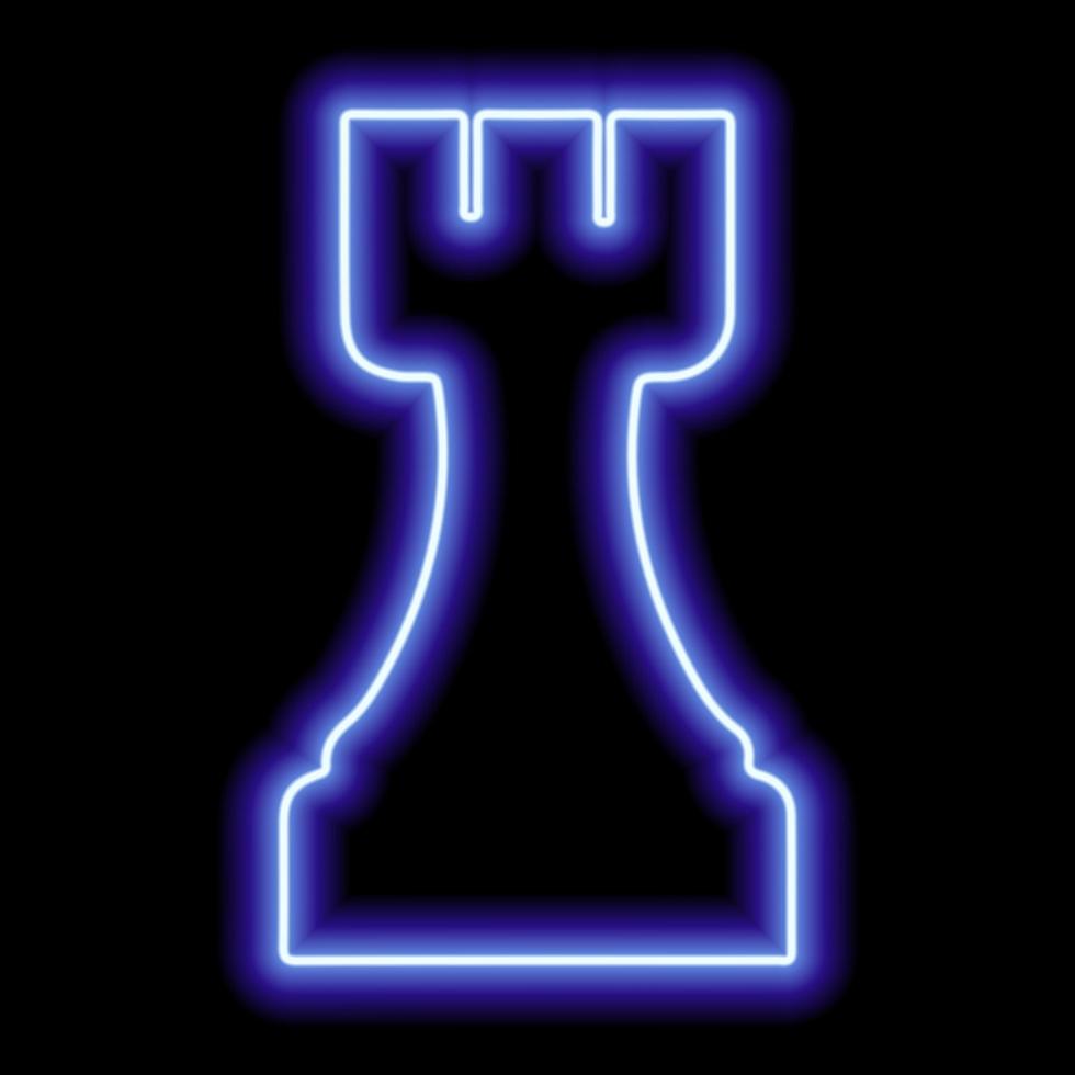 torre de figura de xadrez de contorno azul neon em um fundo preto vetor