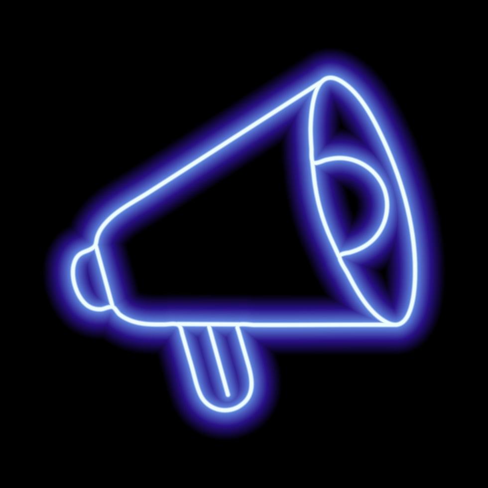 alto-falante de néon azul em um fundo preto. contorno. ilustração minimalista vetor