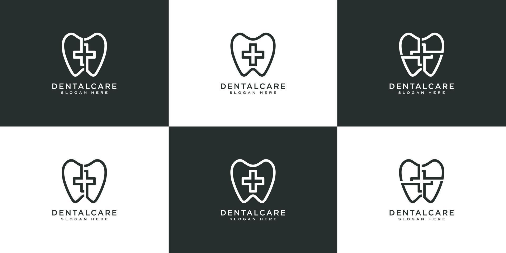 atendimento odontológico ou estilo de linha de vetor de design de logotipo plus