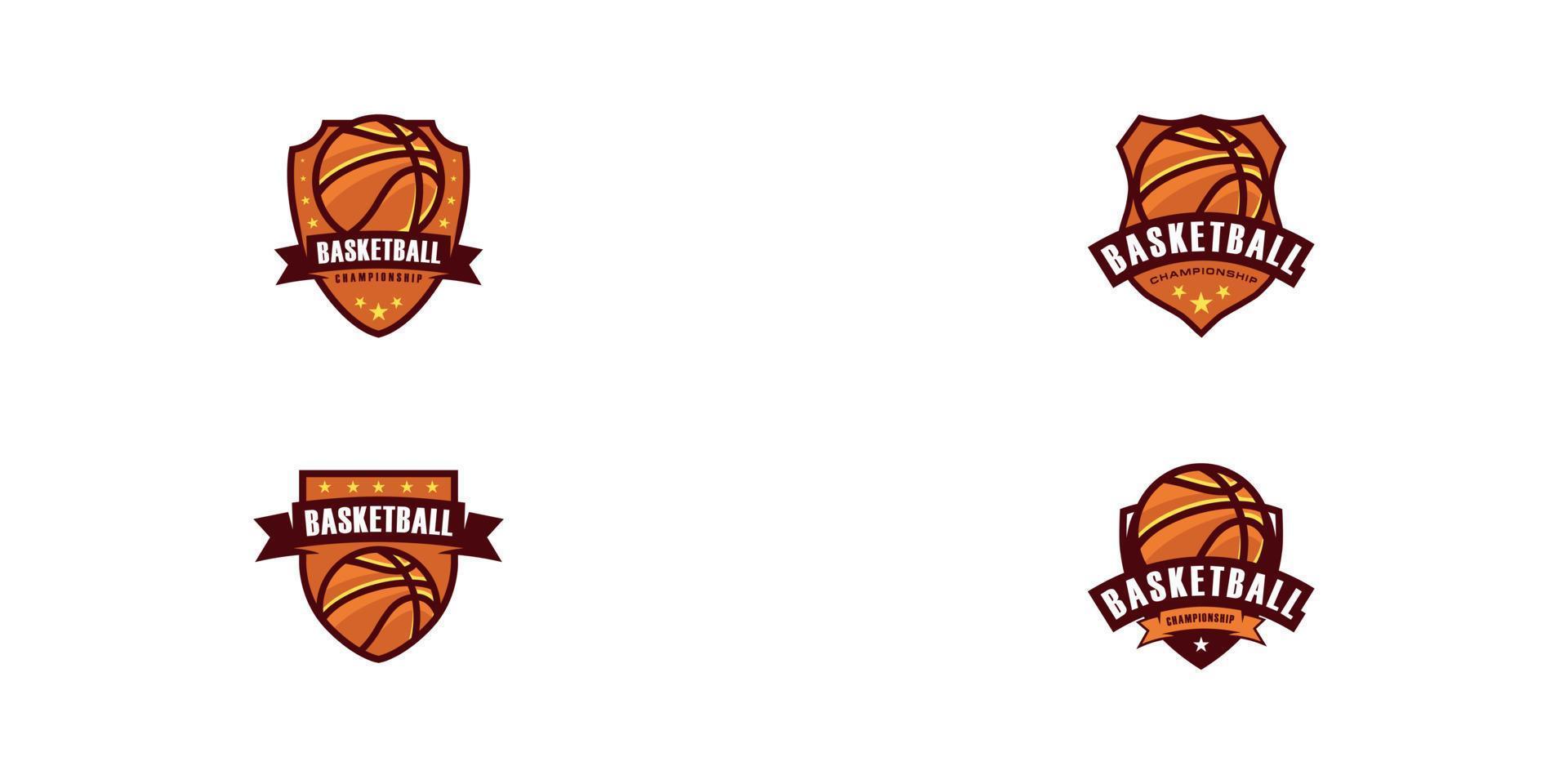 logotipo do campeonato de basquete com escudo vetor