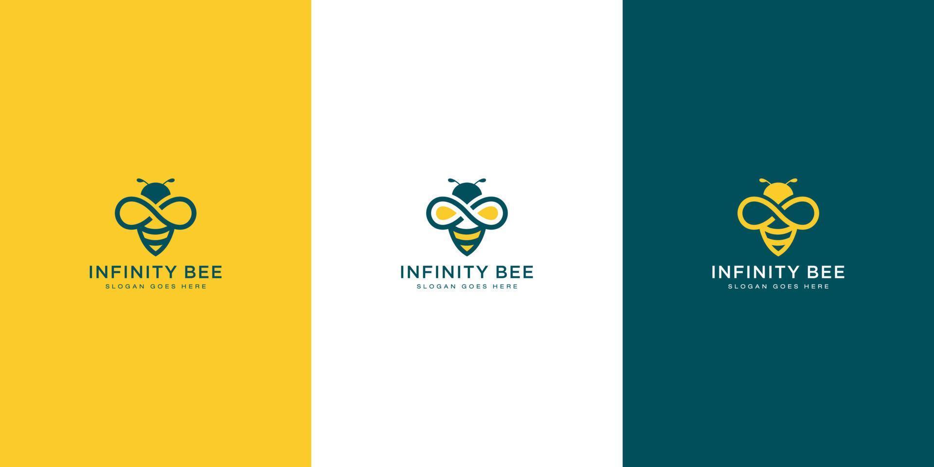 logotipo de abelha de mel com design de estilo de arte de linha infinita dourada vetor