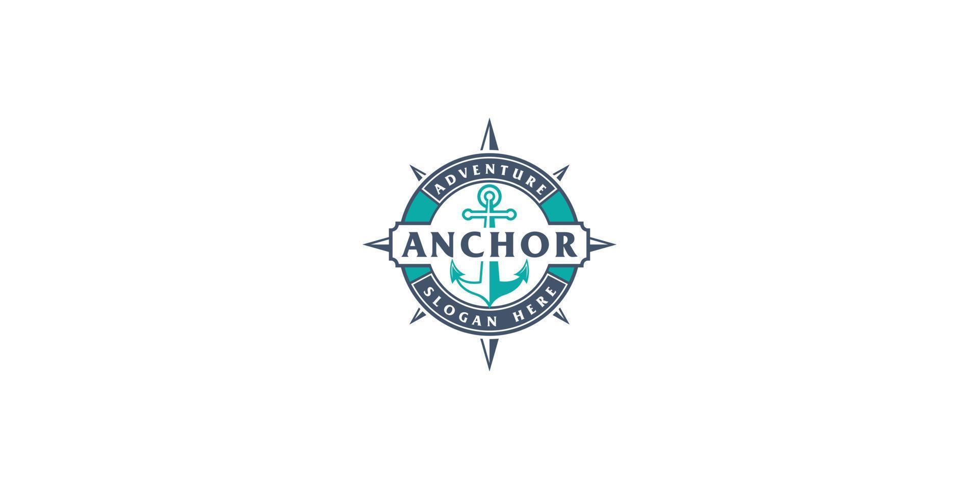 âncora design de logotipo de selo de círculo marinho náutico com texto vetor
