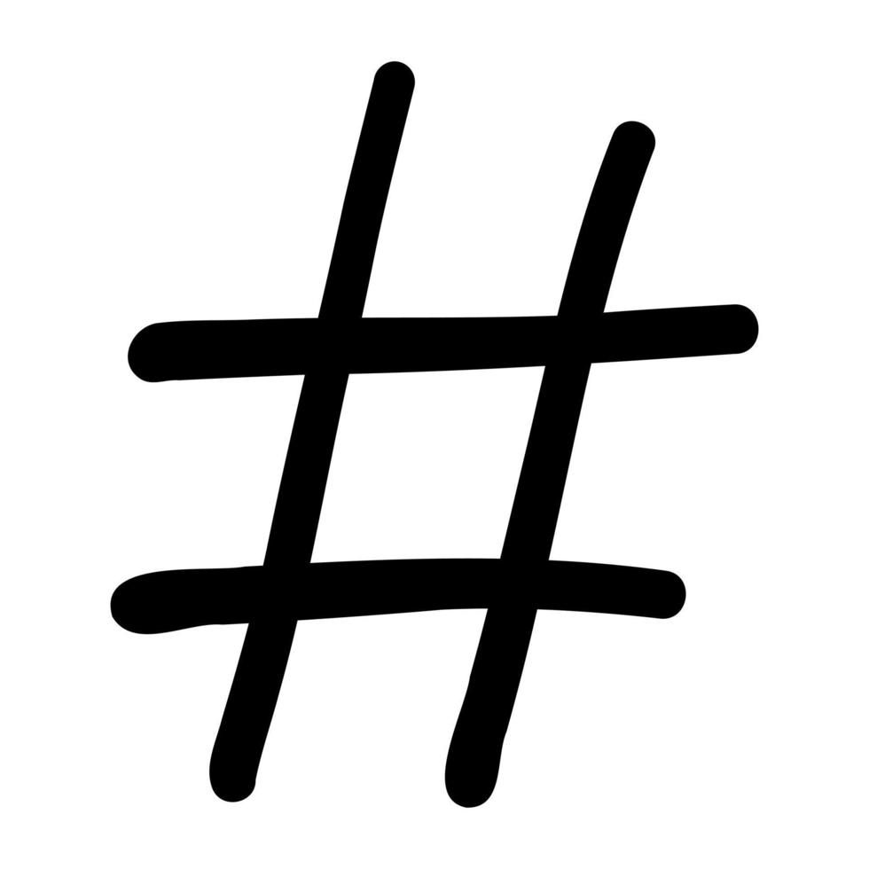 ilustração em vetor do ícone de hashtag isolado em um fundo branco. rabisco desenho a mão