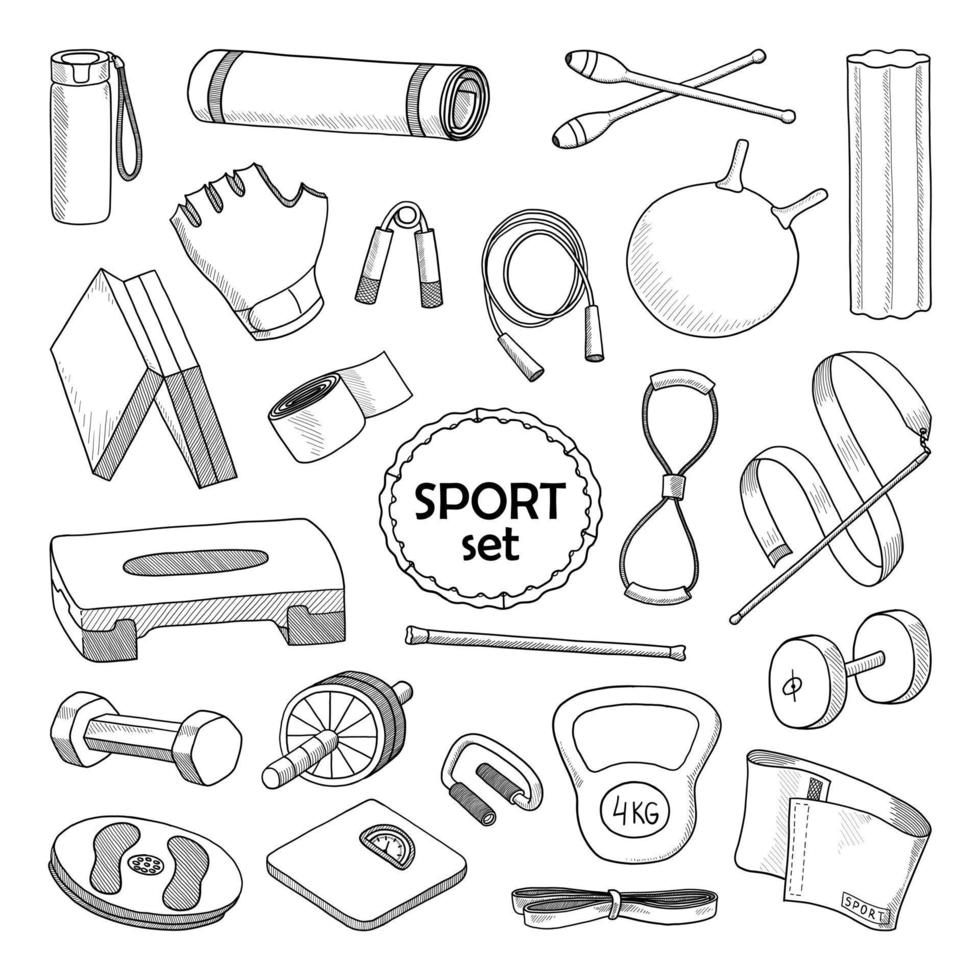 grande coleção de vetores de equipamentos esportivos em um fundo branco