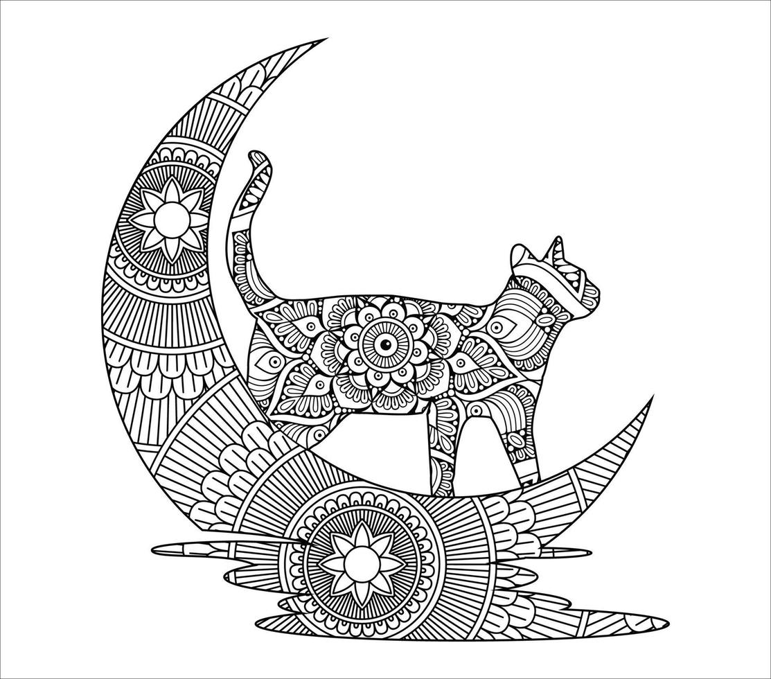 desenho de ilustração vetorial de coloração mandala de gato bonito. vetor