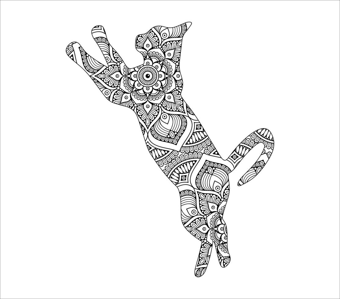 desenho de ilustração vetorial de coloração mandala de gato bonito. vetor