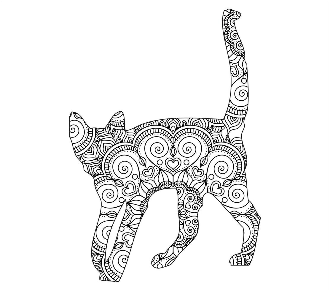 desenho de ilustração vetorial de coloração mandala de gato bonito. vetor