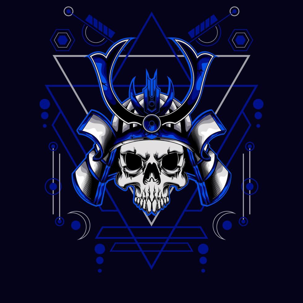 capacete de caveira samurai com geometria sagrada para design de t-shirt vetor