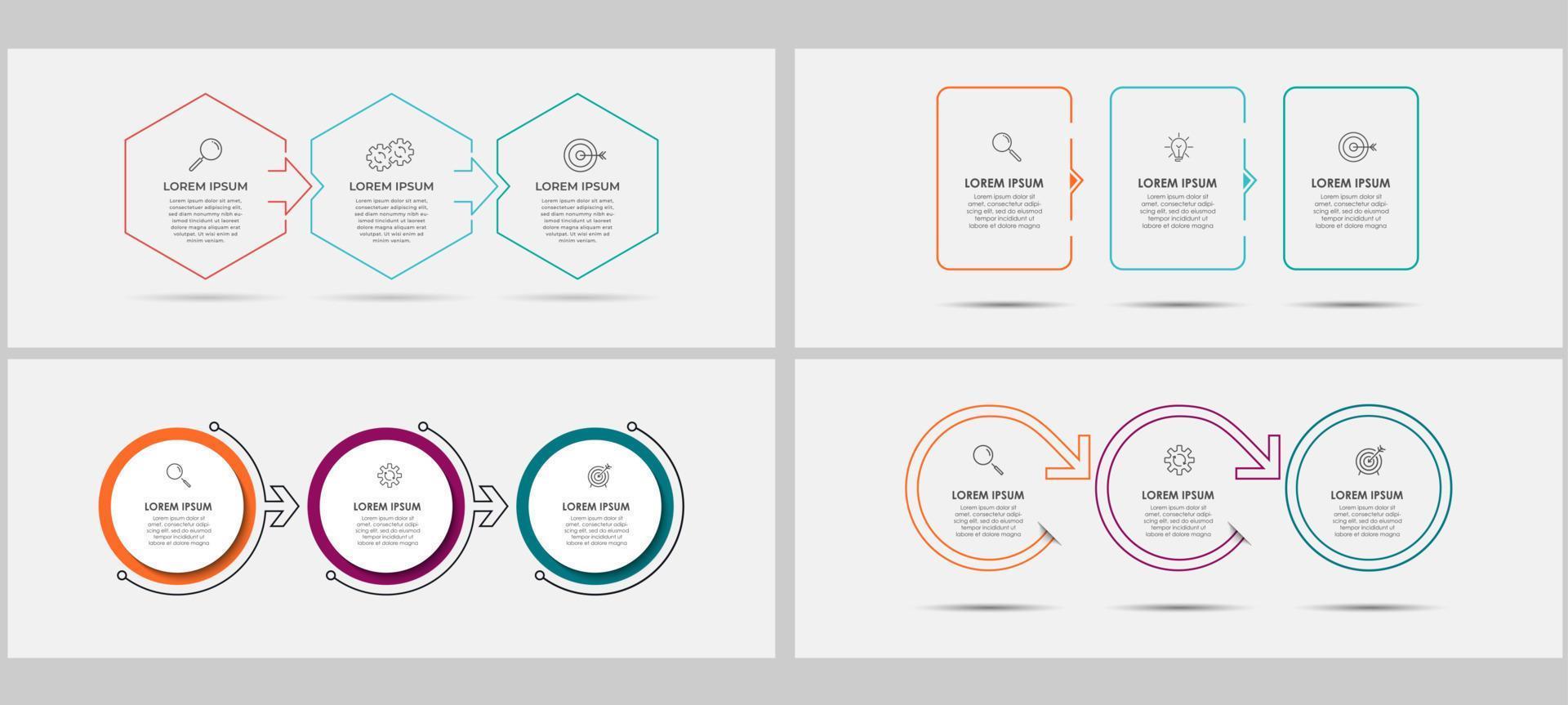 pacote de conjunto de infográficos de negócios com 3 opções ou etapas vetor