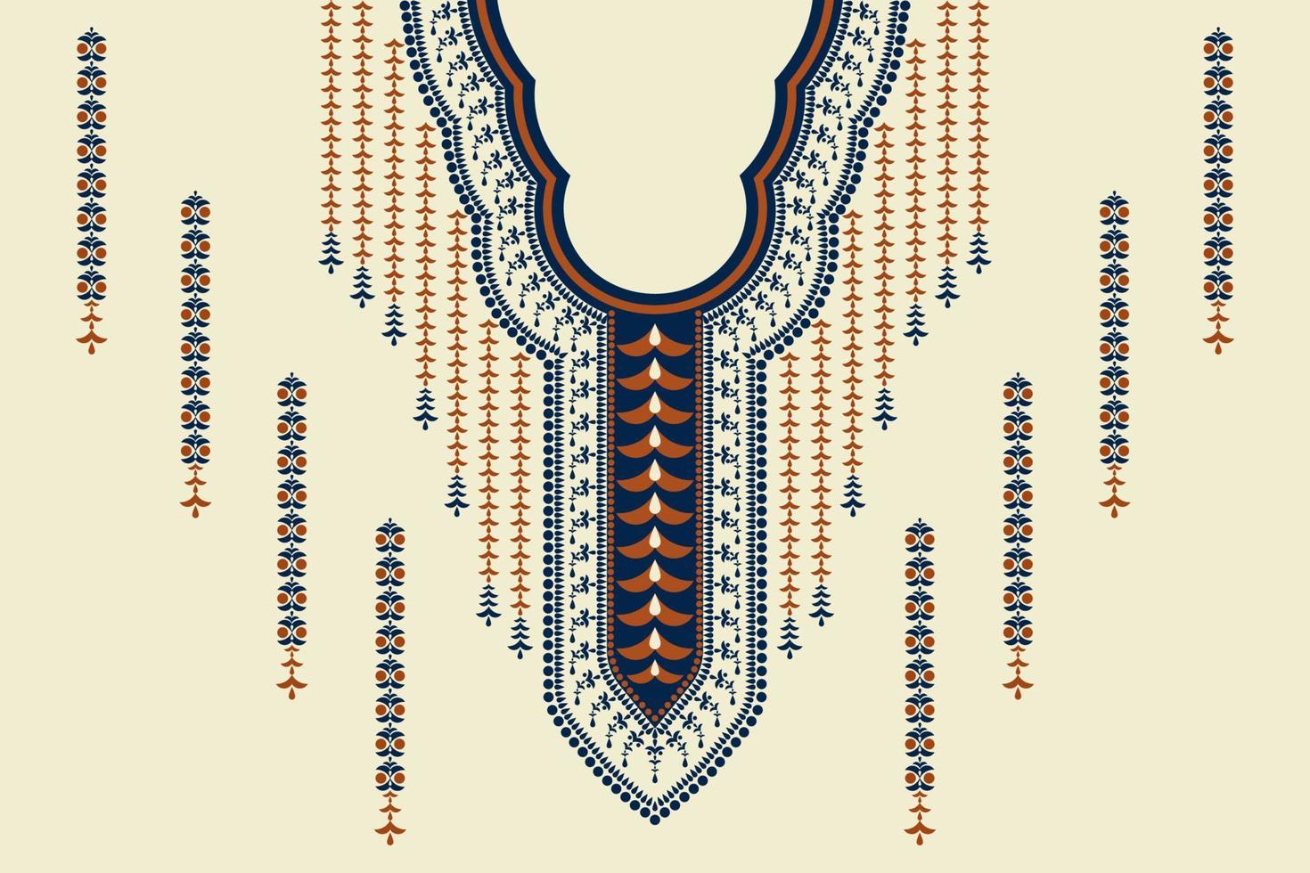 étnico pescoço bordado padrão forma geométrica cor vintage sobre fundo branco creme. arte tribal elegante para camisas. vetor