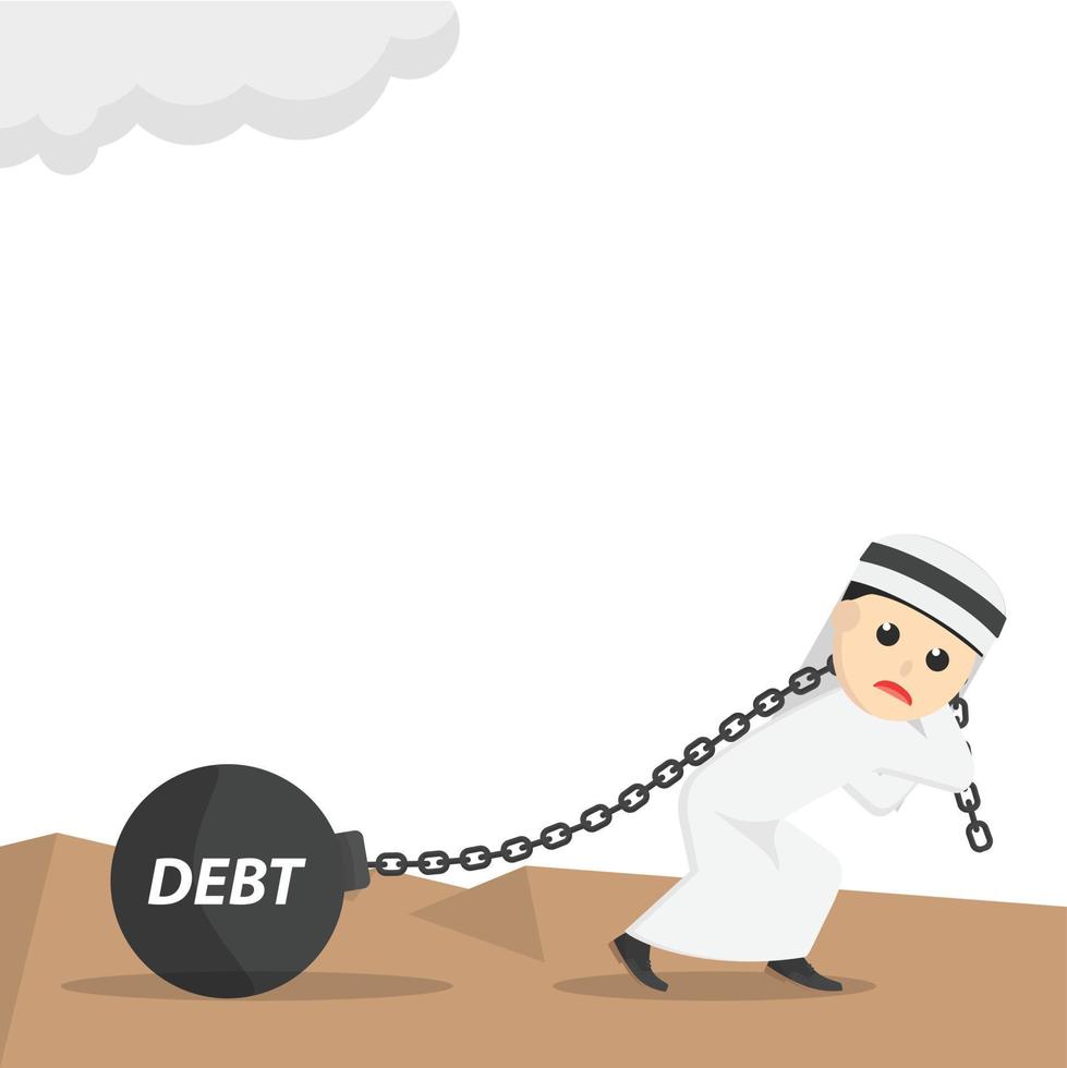 empresário árabe puxando personagem de design de bola de dívida em fundo branco vetor
