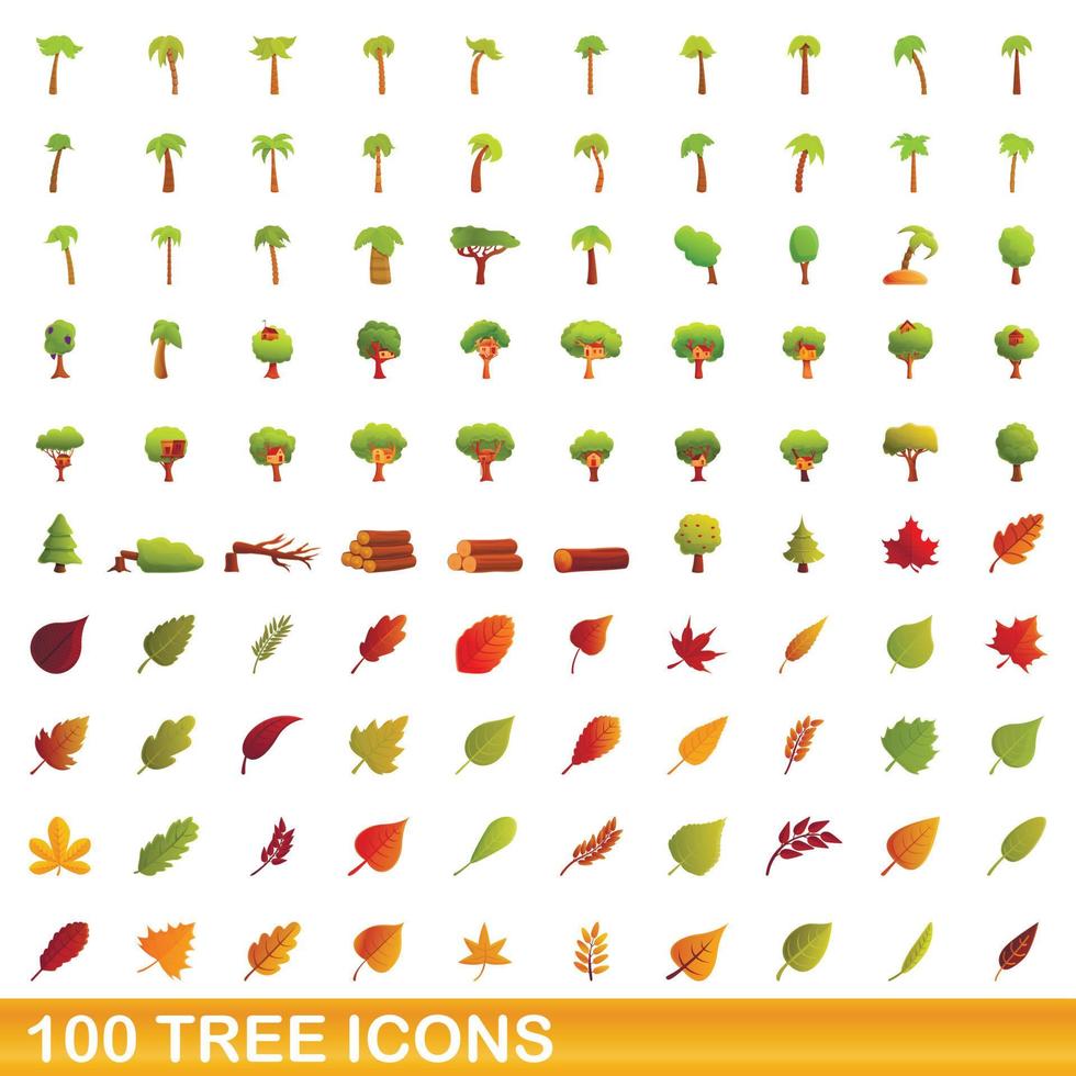 conjunto de 100 ícones de árvore, estilo cartoon vetor