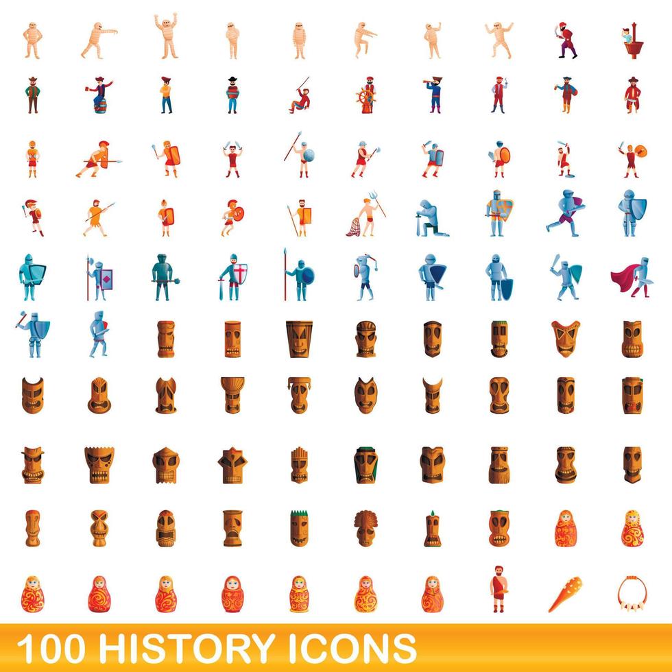 conjunto de 100 ícones de história, estilo cartoon vetor