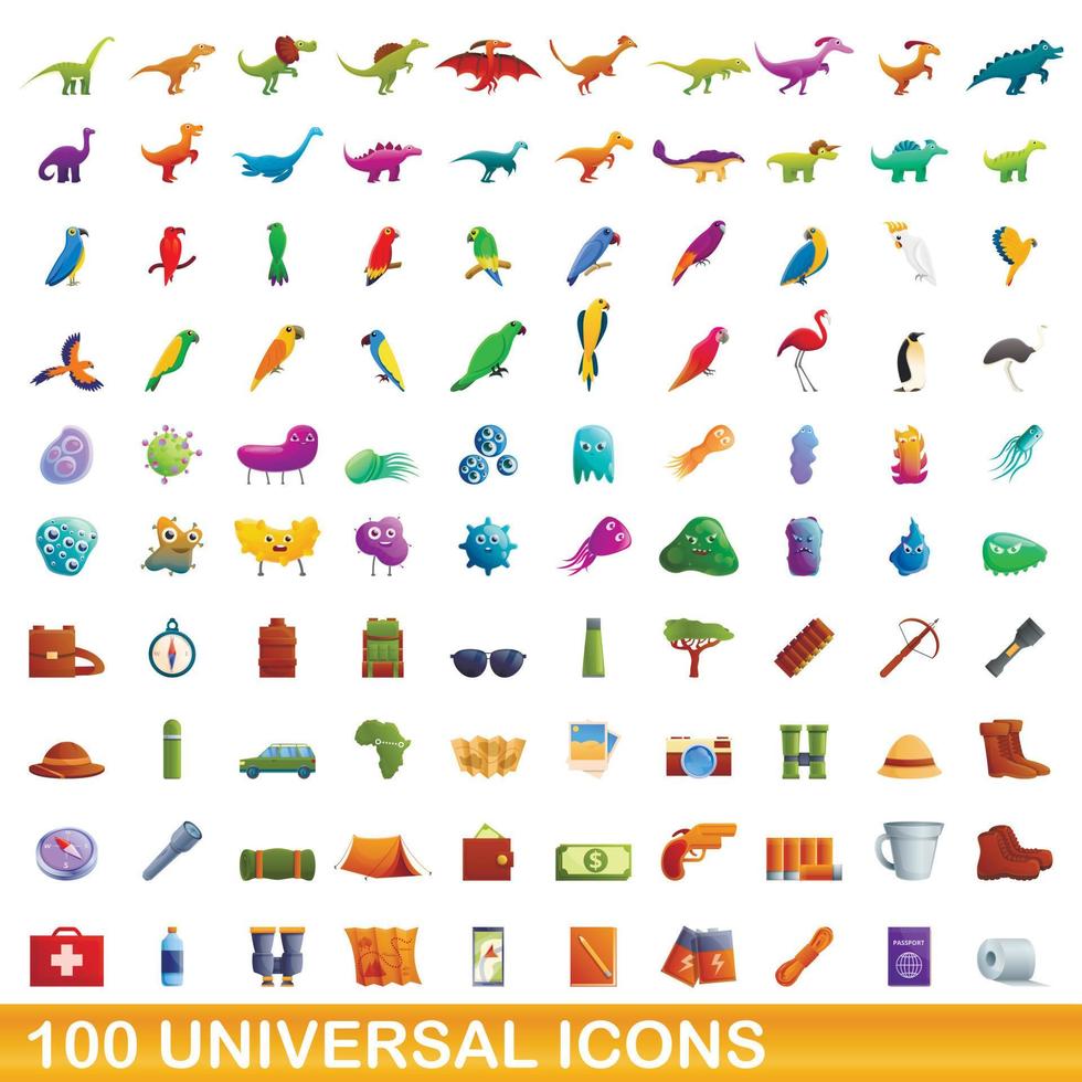 conjunto de 100 ícones universais, estilo cartoon vetor