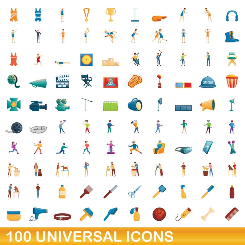 conjunto de 100 ícones universais, estilo cartoon vetor