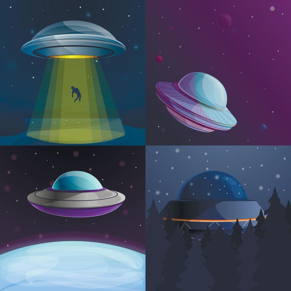 conjunto de banner ufo, estilo cartoon vetor