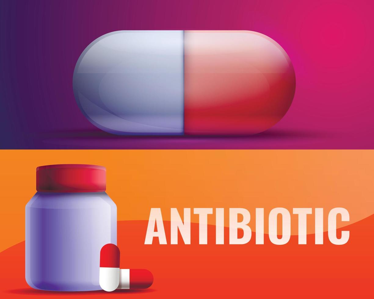 conjunto de banner antibiótico, estilo cartoon vetor
