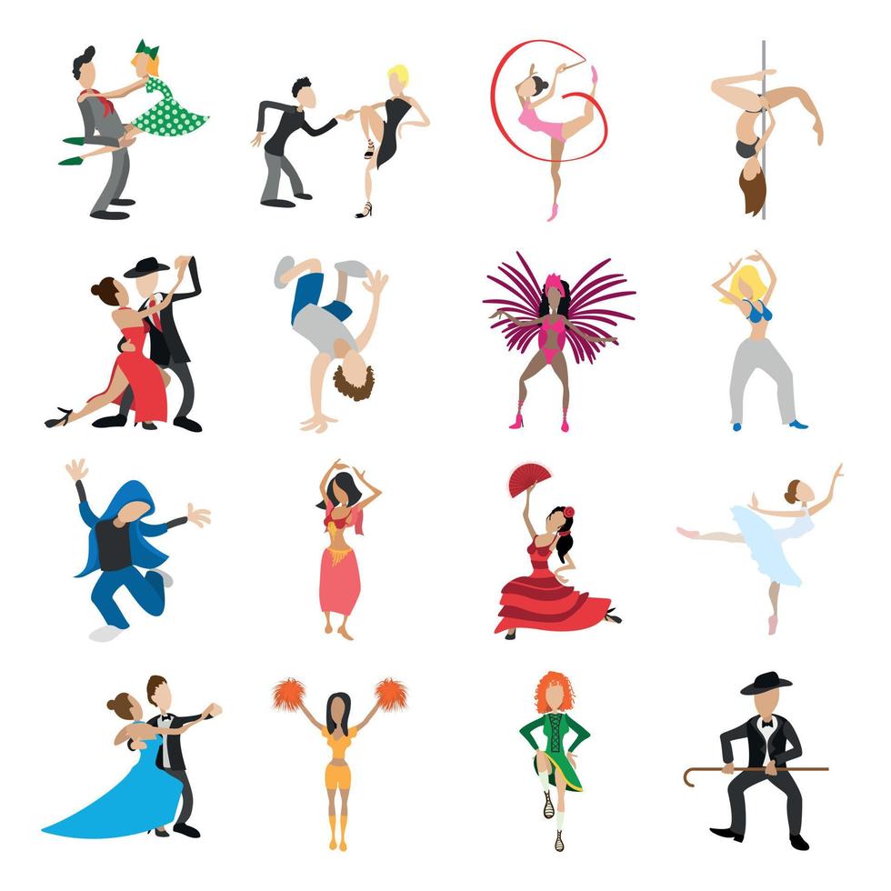 conjunto de ícones de desenhos animados de dança vetor